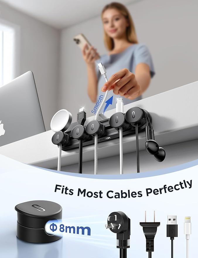 5-in-1 Magnetic Cord Organizer JOYROOM Cable Clips Under Desk Adhesive Cord - Image 3