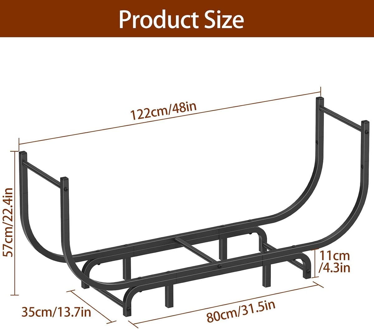 liantral curved firewood rack outdoor indoor, 48 inch shown in use