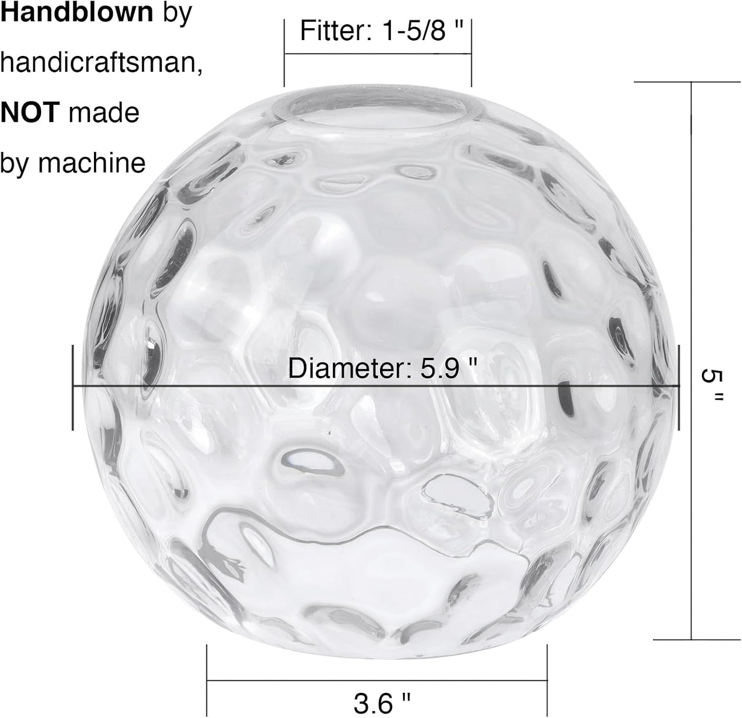 3 Pack Clear Hammered Globe Glass Lamp Shade Replacement, 1-5/8" Fitter | 5.9"W x 5"H, Water Ripple Effect Glass Globe Cover for Chandelier Pendant Light Wall Sconce Lighting Fixture