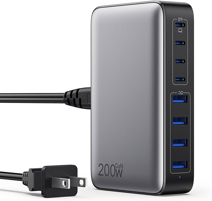 USB C Charger 200W USB C Charger Block, Upgraded GaN III 8-Port Fast Charging by GKUTW