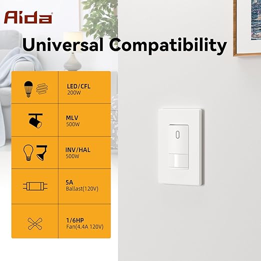 AIDA Single Pole Motion Sensor Light Switch w/Neutral Wire - Image 2
