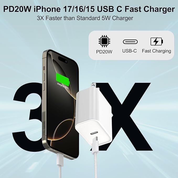 iPhone 17 16 15 Charger Fast Charging 20W Type C Charger Fast Charging - Image 2