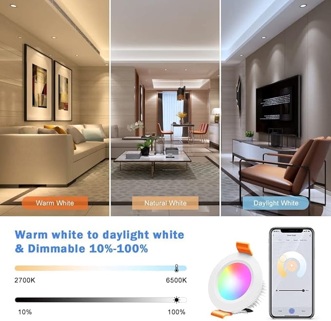 inShareplus 10 Pack 2 Inch Smart Recessed Lighting, WiFi LED Downlight 5W 120V - Image 5