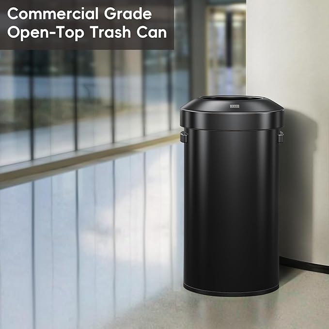 EKO Urban 24 Gallon Round Black Stainless Steel Open Top Waste Bin, Tall - Image 3