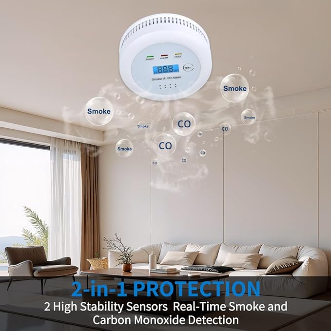 2 in1 Smoke Detector Carbon Monoxide Detector Combo, - Image 4
