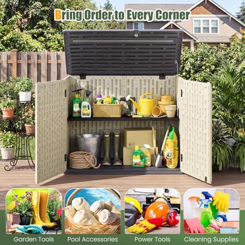 dreamade horizontal outdoor storage cabinet, 20 cu.ft resin, side view
