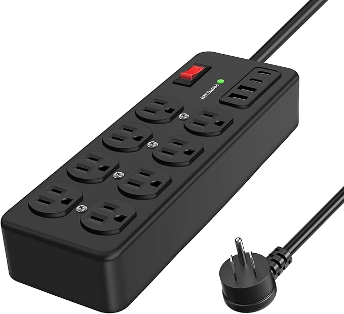 Heavy Duty Power Strip with USB, 8 Outlet Workshop Metal Power Strip, PD20W USB by ANNQUAN