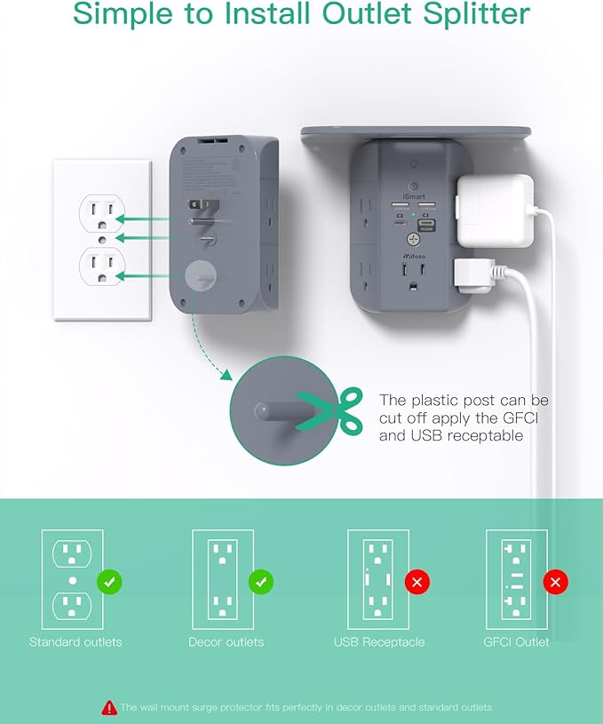 PD20W Wall Outlet Extender, Outlet Splitter - Image 6