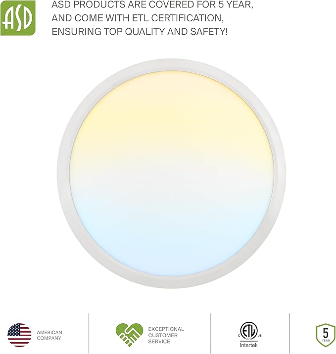 ASD LED 15" Round Flush Mount Ceiling Light Fixture, Low Profile Surface - Image 8