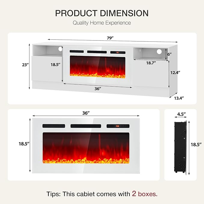 YISUFO 80” TV Stand with 36” Electric Fireplace, Large Modern Media - Image 5