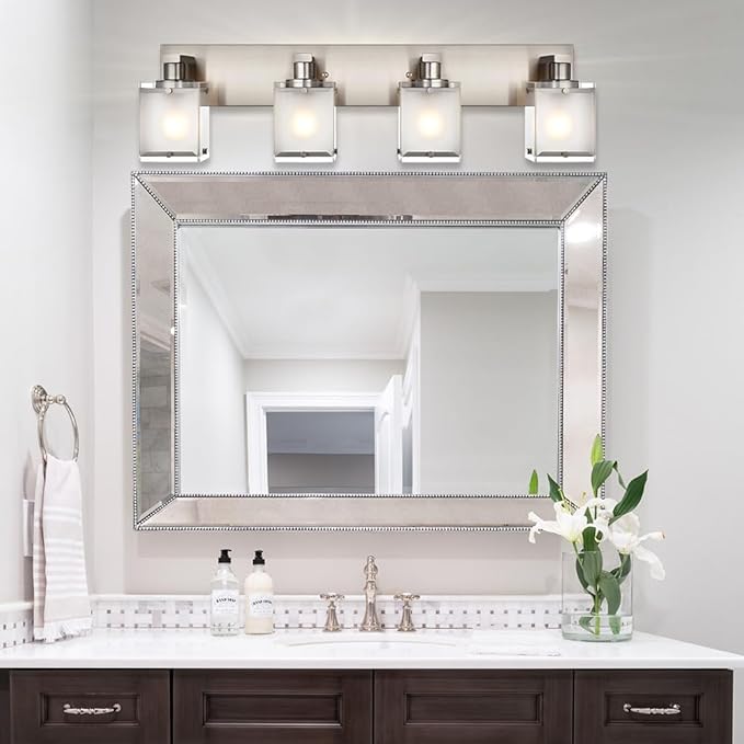 WINSHEN 4-Lights Bathroom Light Fixtures Over Mirror, Brushed Nickel Vanity - Image 5