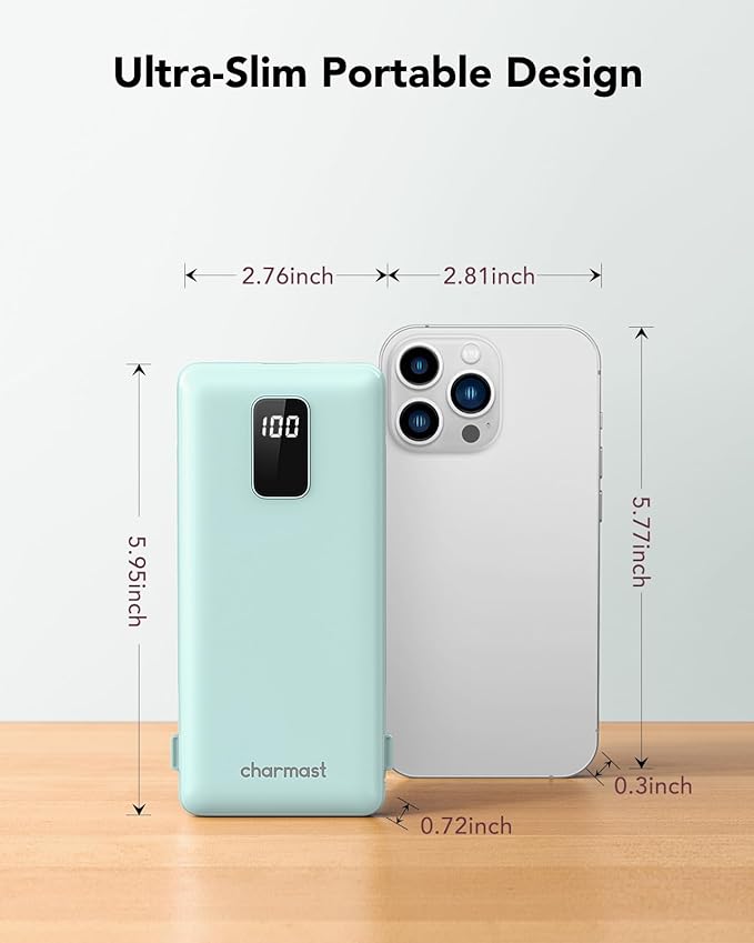 charmast Portable Charger with Built-in Cables and Plug, 10000mAh USB C Power - Image 3
