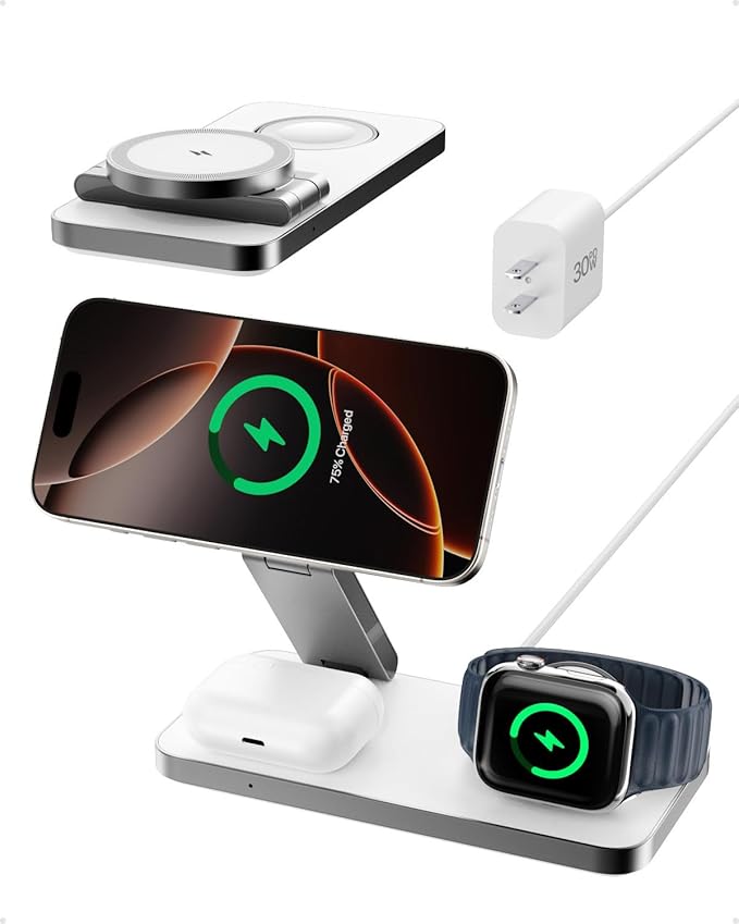 Intoval 3-in-1 Foldable Wireless Charging Station, Qi2 Certified 15W Ultra Fast by Intoval