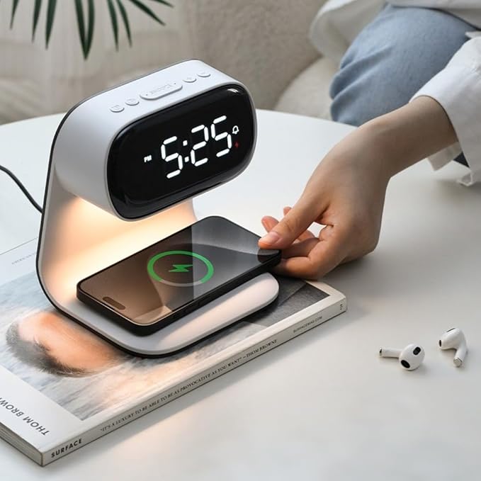 3in1 Multi-Functional Wireless Charging Alarm Clock Smart Night Light Qi - Image 5