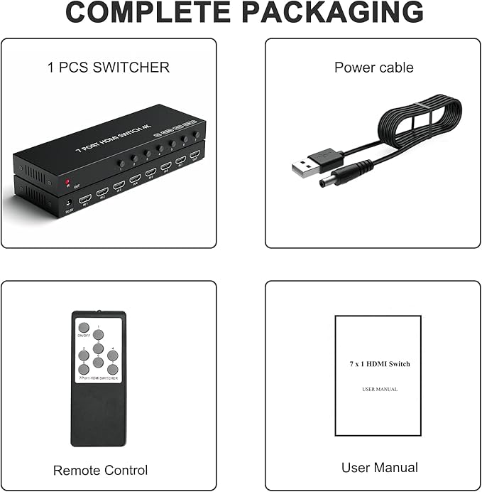 7 Way HDMI Switch 4k@60Hz HDMI Switcher 7 in 1 Out HDCP 2.0 Manual HDMI 2.0 Hub - Image 7