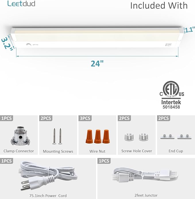 Leetdud Under Cabinet Lighting Plug in or Hardwired Built-in Dimmer, 24 Inch 12W - Image 9