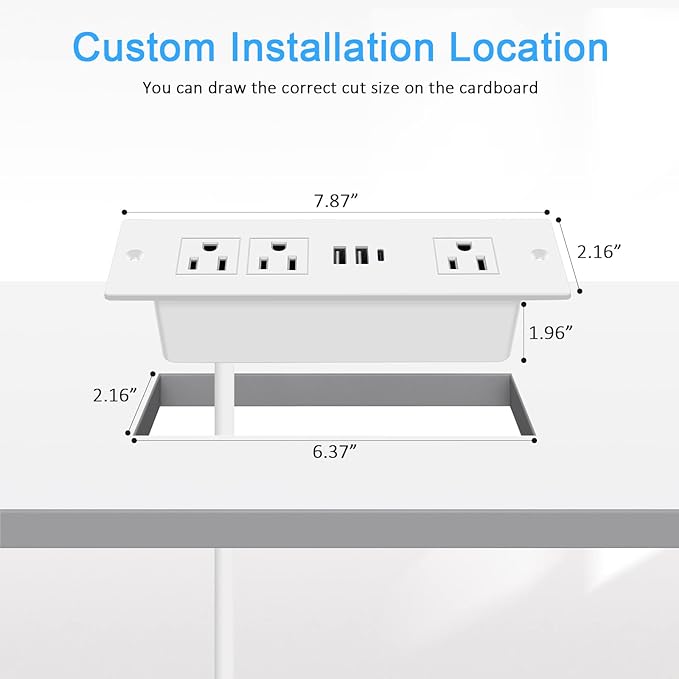 Recessed Power Strip, Furniture Plug in 3 Outlets & Fast Charging 20W PD USB-C - Image 9