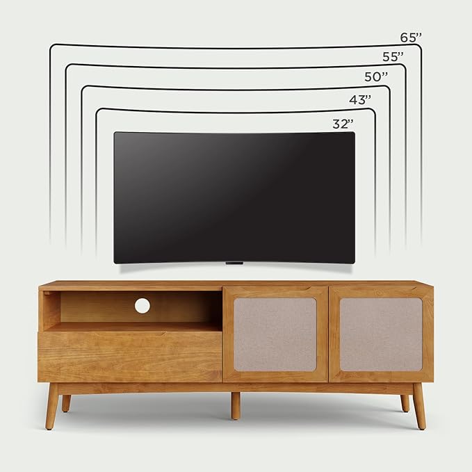 Calista TV Stand 1 Drawer 2 Door – Teak Brown Finish Media Console - Image 4