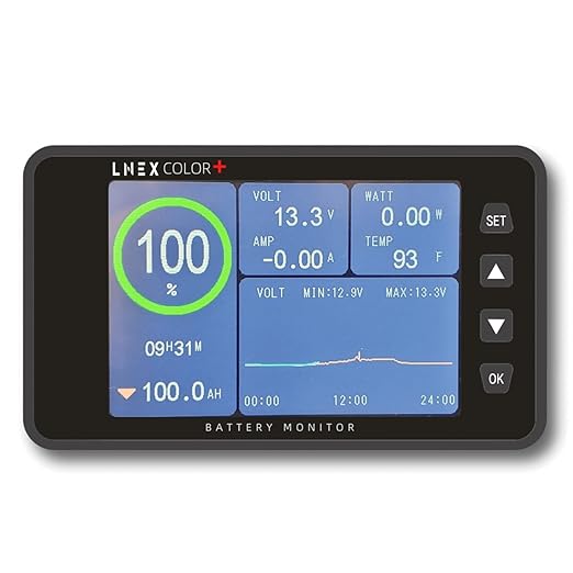 LNEX 500A Battery Monitor with Shunt, 3.5" Color Screen RV Monitor with 16ft by LNEX