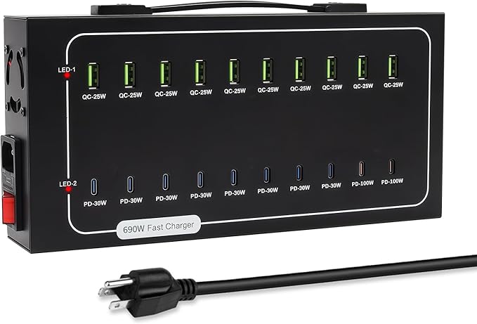 690W USB Charging Station, 20 Port USB C Charger Block, Fast Charging Station by Unknown