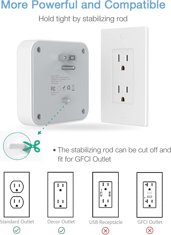 Multi Plug Outlet Splitter, TESSAN Widely Spaced Outlet Extender - Image 3