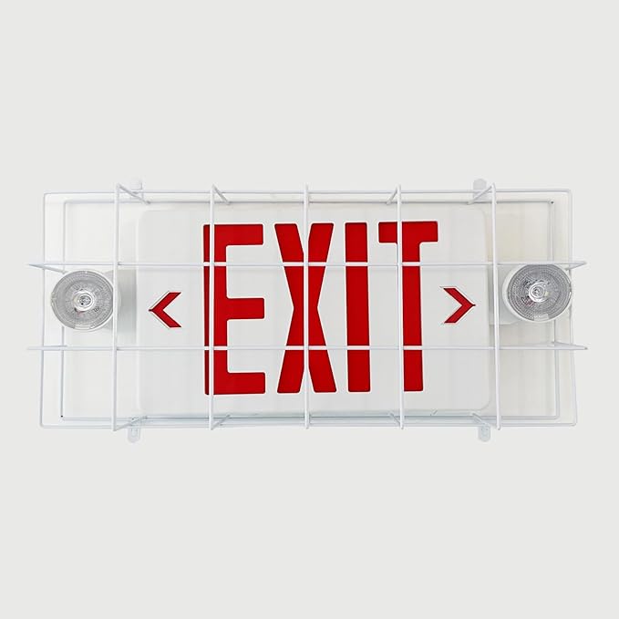 TANLUX Exit Sign Combo with Wire Cage, Round Light Head, Wall Mounted Emergency - Image 2