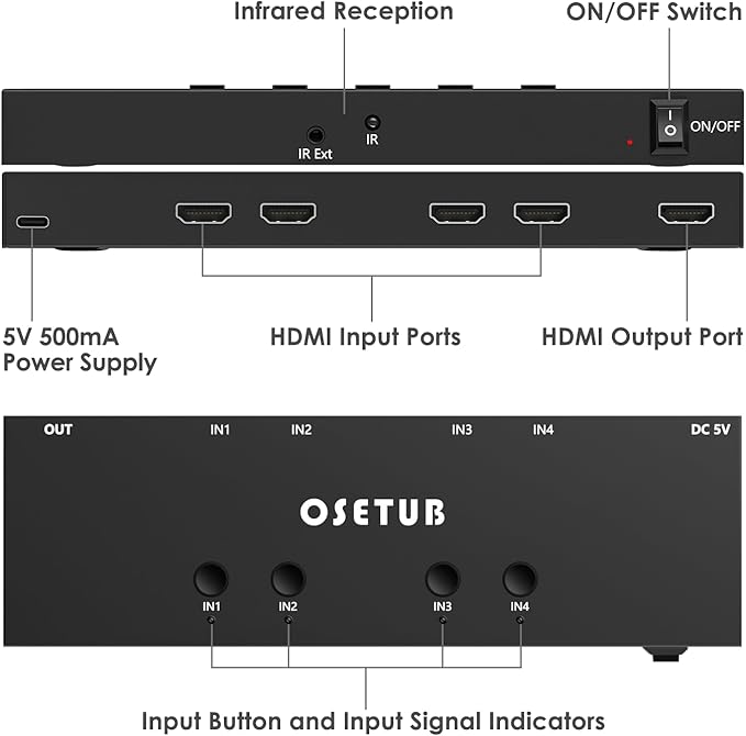 4K@60Hz 4 in 1 Out HDMI Switch, 4 Port HDMI Switcher Selector Support HDR10 & - Image 4
