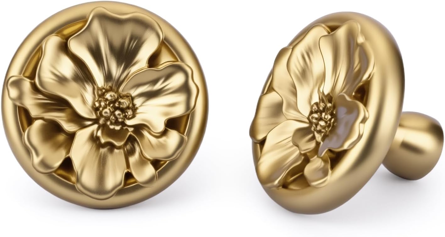 Rergy Cabinet Knobs for Drawer Dresser Closet Flower Shape 20 Pack, Solid Lemon Gold Drawer Knobs, Brushed Brass Zinc Alloy Cabinet Hardware for Cupboard Drawers Dressers