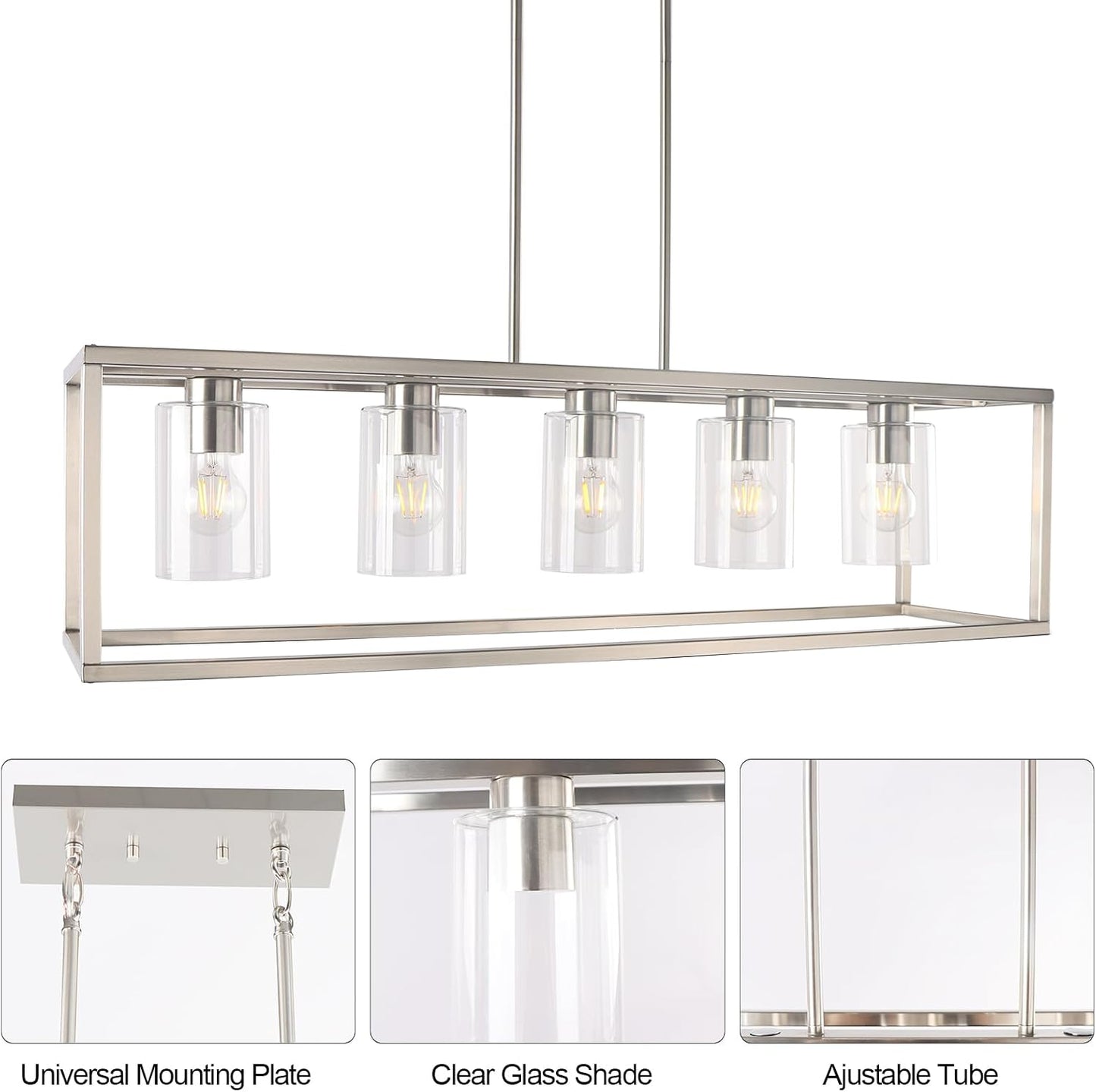 5 Light Chandeliers for Dining Room, Island Room Light Fixture | Sliver Modern Industrial Kitchen Lighting Fixtures Ceiling Easy Installation Pendant Lights for Bar Restaurant-E26 Socket