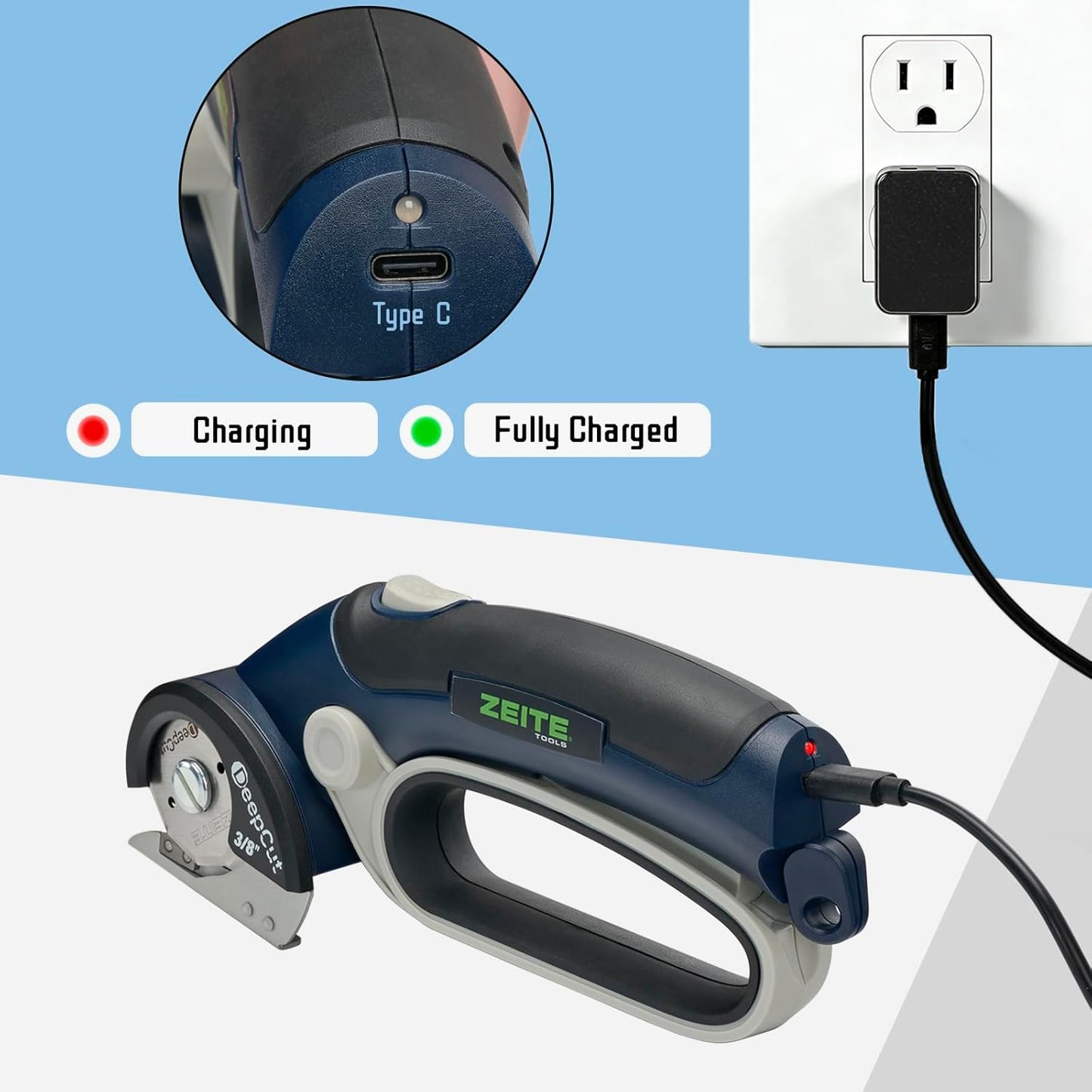 Deepcut 3/8" Electric Cardboard Cutter,Cordless Scissors with LED Light,Storage Box,Rechargeable Powerful Rotary Box Cutter with 2 Blades for Thick Cardboard, Fabric, Carpet, Leather