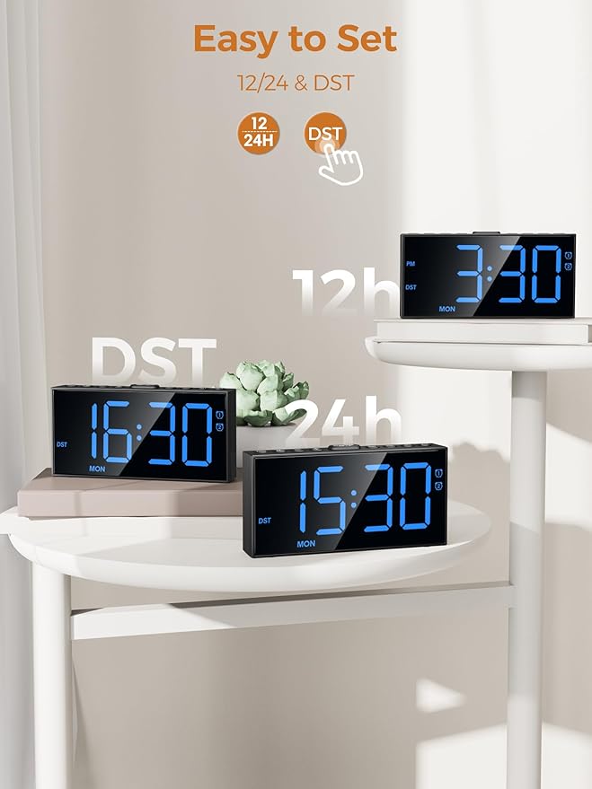 PPLEE Digital Alarm Clocks for Bedrooms Heavy Sleepers, 2 Alarms, Upgrade 7-5-2 - Image 8