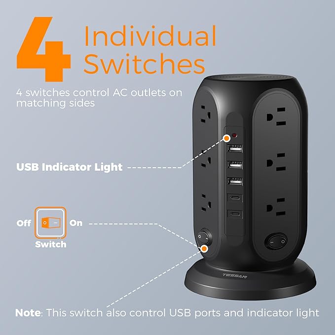 Black Surge Protector Power Strip - Image 2