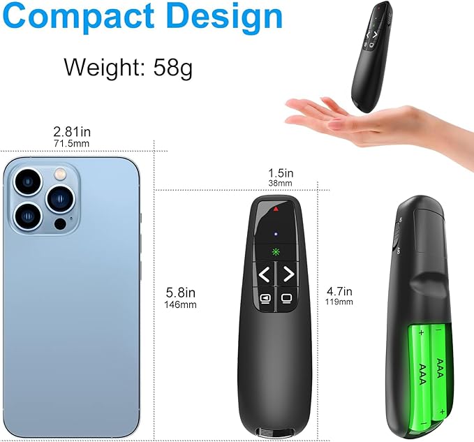Presentation Clicker for PowerPoint, Wireless Presenter Remote Green Laser - Image 5