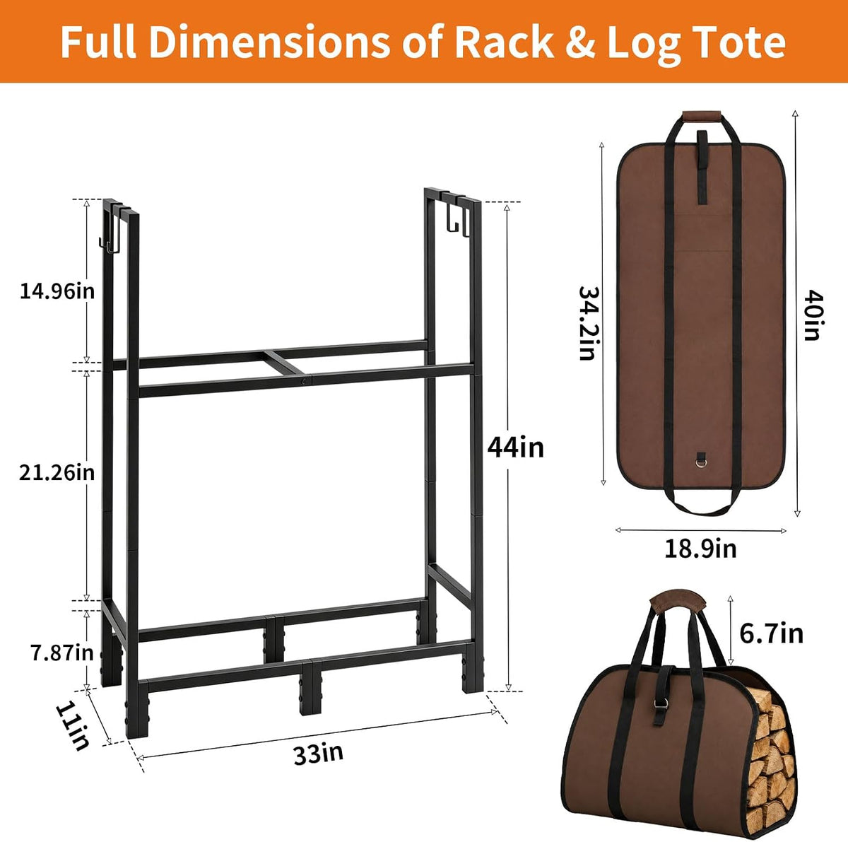 firewood rack indoor outdoor with log carrier, 2-tier, side view