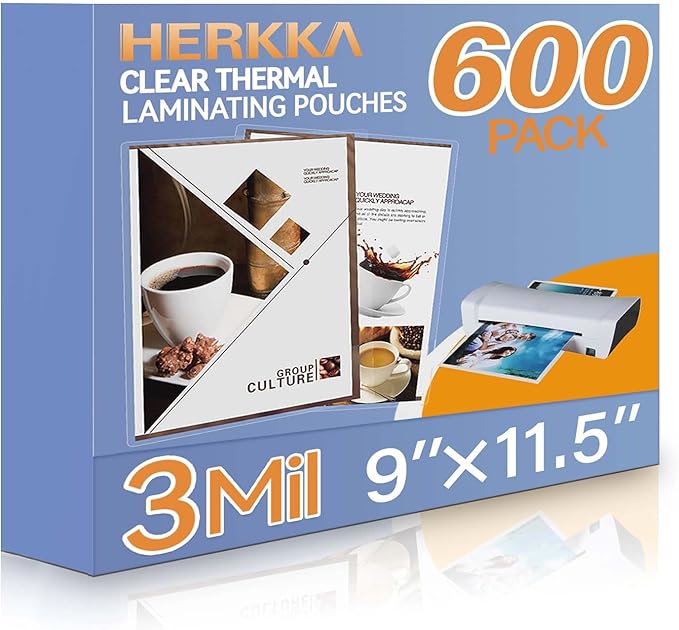 HERKKA 600 Pack Laminating Sheets, Holds 8.5 x 11 Inch Sheets, 3 Mil Clear by HERKKA