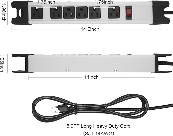 Heavy Duty Surge Protector, 6 Outlet Industrial Power Strip - Image 3