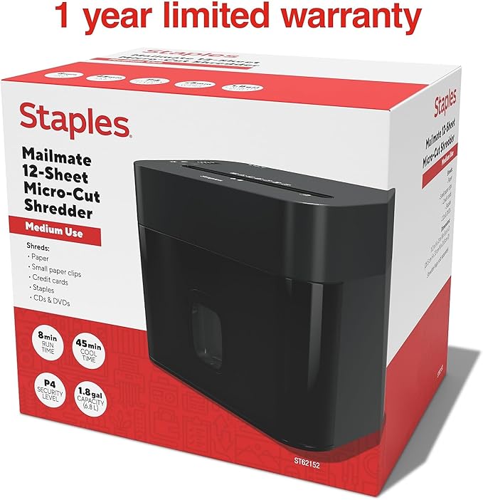 Staples 12-Sheet Micro-Cut Shredder – Compact High-Security Shredding - Image 6