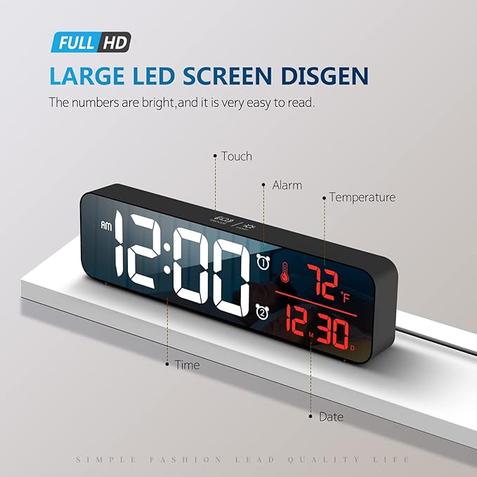 Hournor Digital Clock for Bedroom, Digital Wall Clock for Living Room Decor - Image 2