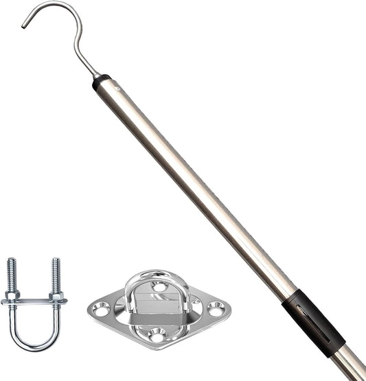 Attic Pull Down Hook System Kit, Heavy Duty Ladder Door Stairs Puller Rod Pole Replacement for Ropes Cord String with 2 Handles