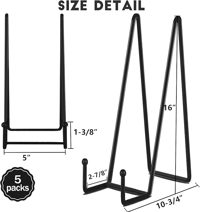 IBosins 5 Pack 16 Inch Plate Holder Display Stands, Large Metal Black Frame - Image 2