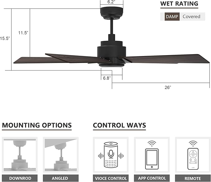 SMAAIR Smart WiFi LED Ceiling Fan, 52inch Plywood Outdoor Smart Ceiling Fan - Image 8
