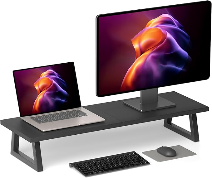 TEAMIX 31.5 inch Dual Monitor Riser, Long Black Monitor Stand Riser Wide TV by TEAMIX