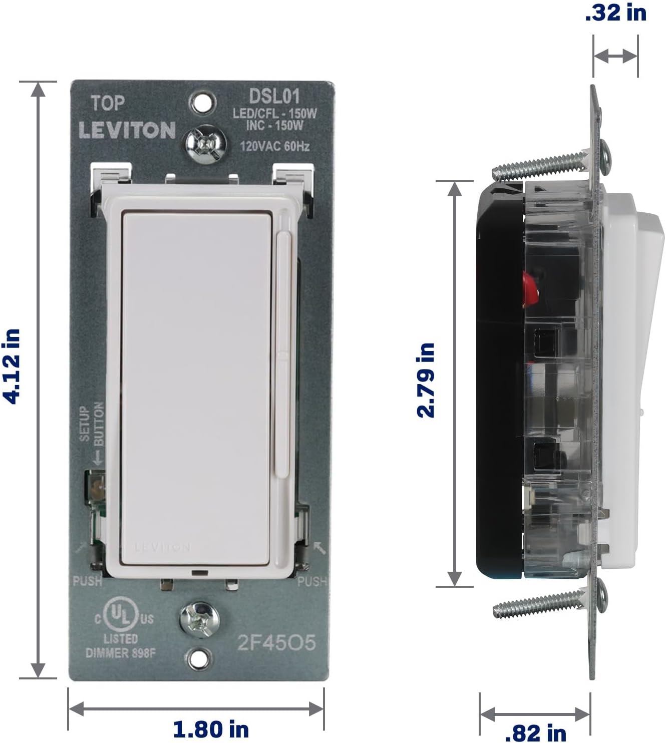 Leviton Decora Slide LED Advanced Dimmer Switch for 150W Dimmable LED, Halogen and Incandescent Bulbs and Fixtures, DSL01-LW, White