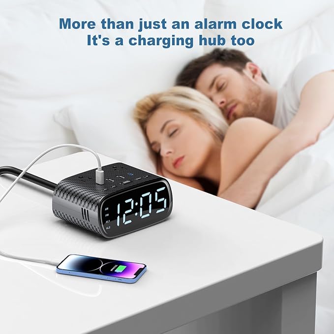 10PCS Alarm Clock with 2 USB-C, 2 USB-A Chargers Power Strip 2 Outlets - Image 2