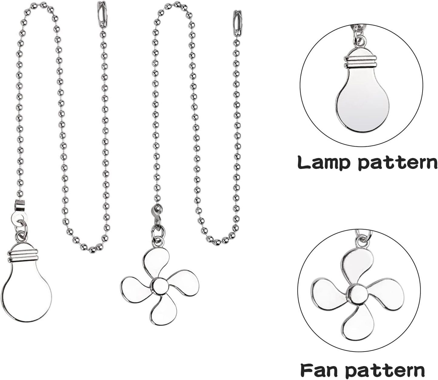 4PCS Ceiling Fan Pull Chain Extender, 14" Ceiling Fan Chain Extra Long with 4 Leaf Light Bulb, Fans Chains Extensions with Ball Chain-connector, Lighting Beaded Ball Chains Pendant Decoration(Silver)