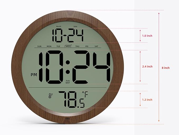 Digital Wall Clock with Date, Indoor Temperature, Battery-Operated Digital Clock - Image 3
