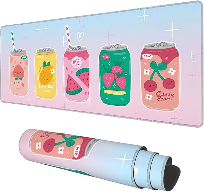 Desk Mat, Kawaii Fruit Flavors Sparkling Soda Drink Extended Gaming Mouse Pad by KOAIWPAE