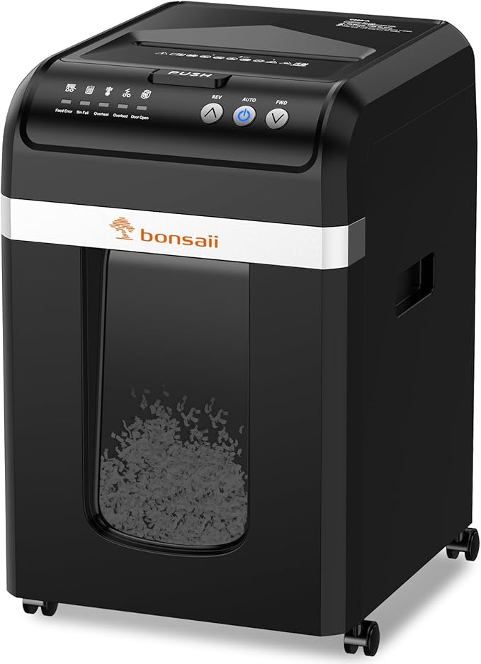 Bonsaii Paper Shredder Heavy Duty, 200-Sheet Auto Feed Micro-Cut 60 Minutes by bonsaii
