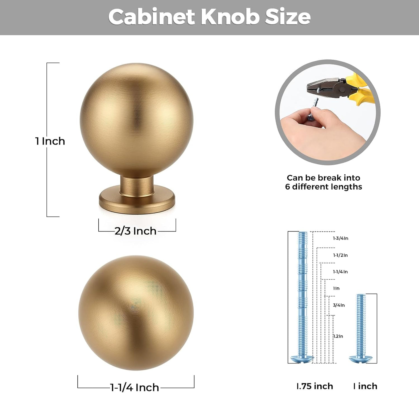 Champagne Bronze Cabinet Knobs 12 Pack Round Ball Drawer Knobs, 1" Diameter | Ball Knob Shape, Dresser Drawer Restyle, Easy Install, For Cabinets, Dressers, Cupboards, Wardrobes, Home Hardware Upgrade