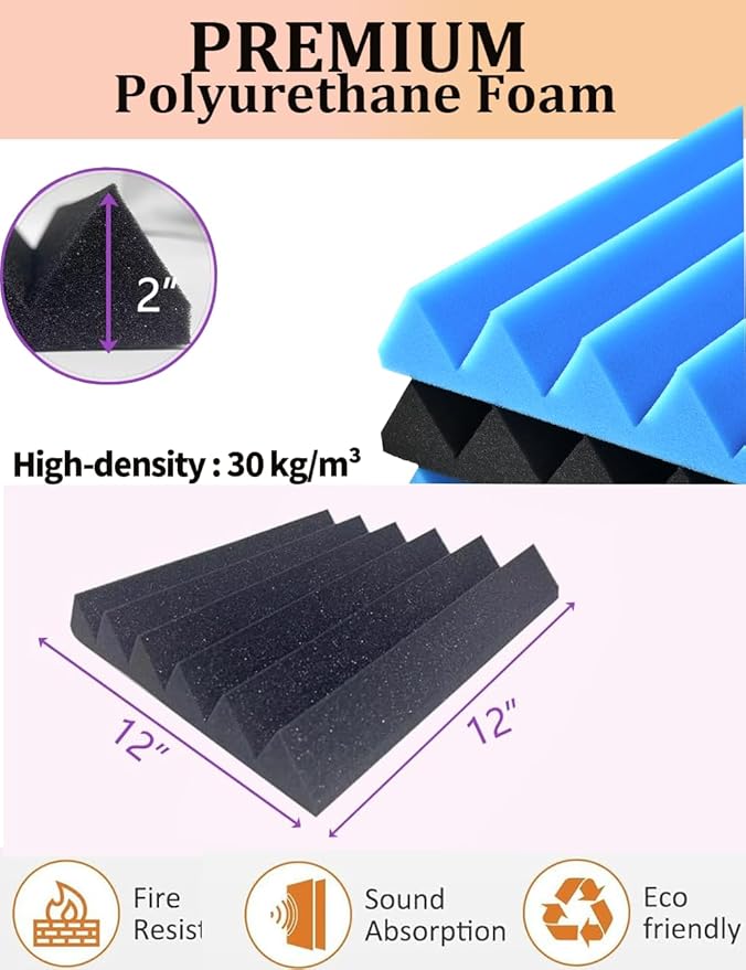 Sound Proof Foam Panels for Wall 24 Pack Acoustic Panels Sound Absorbing 2" X - Image 3